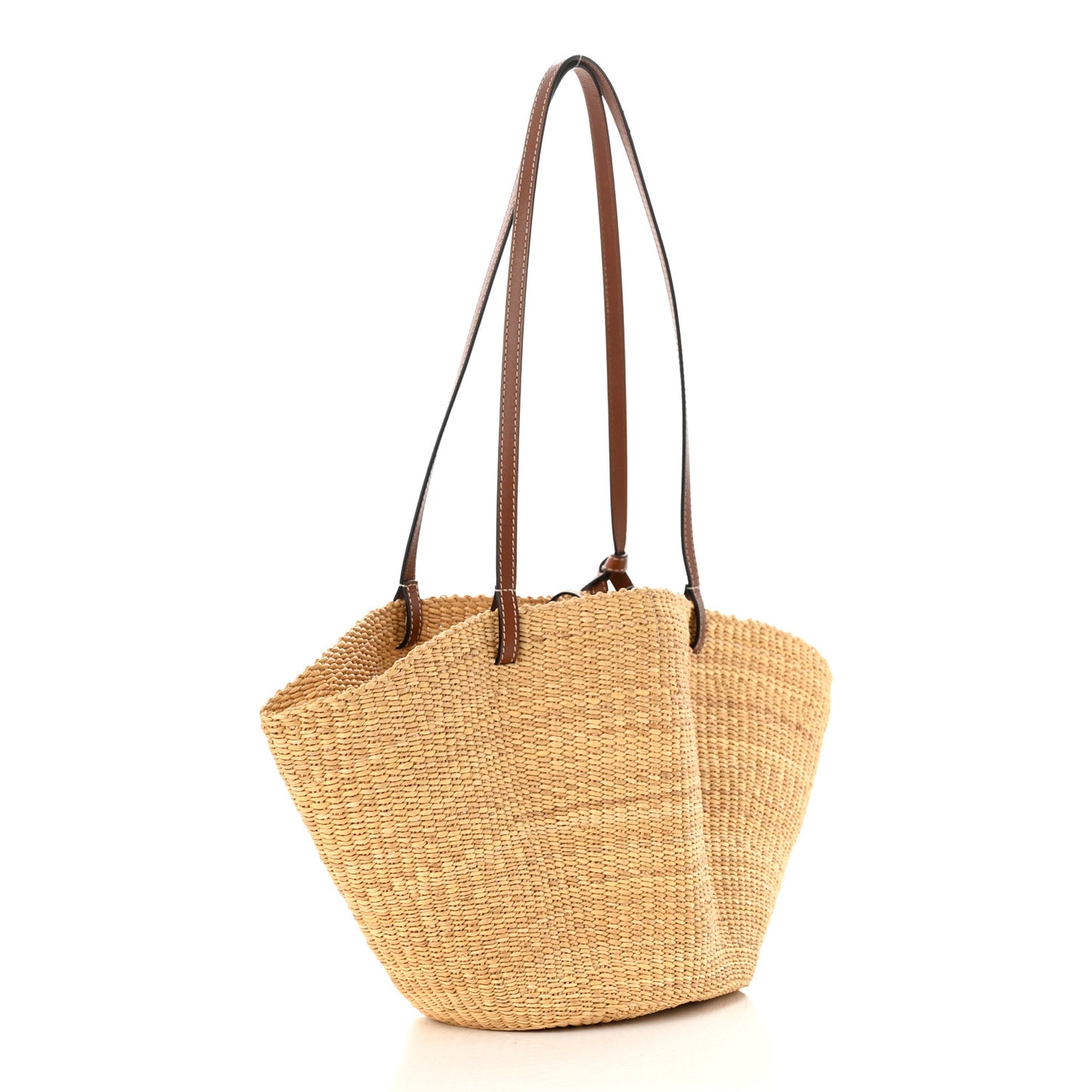 Calfskin Raffia Paulas Ibiza Small Basket Tote Bag Natural Tan