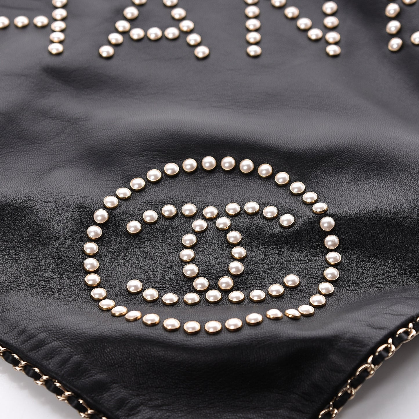 Lambskin Pearl Studded CC Bandana Black