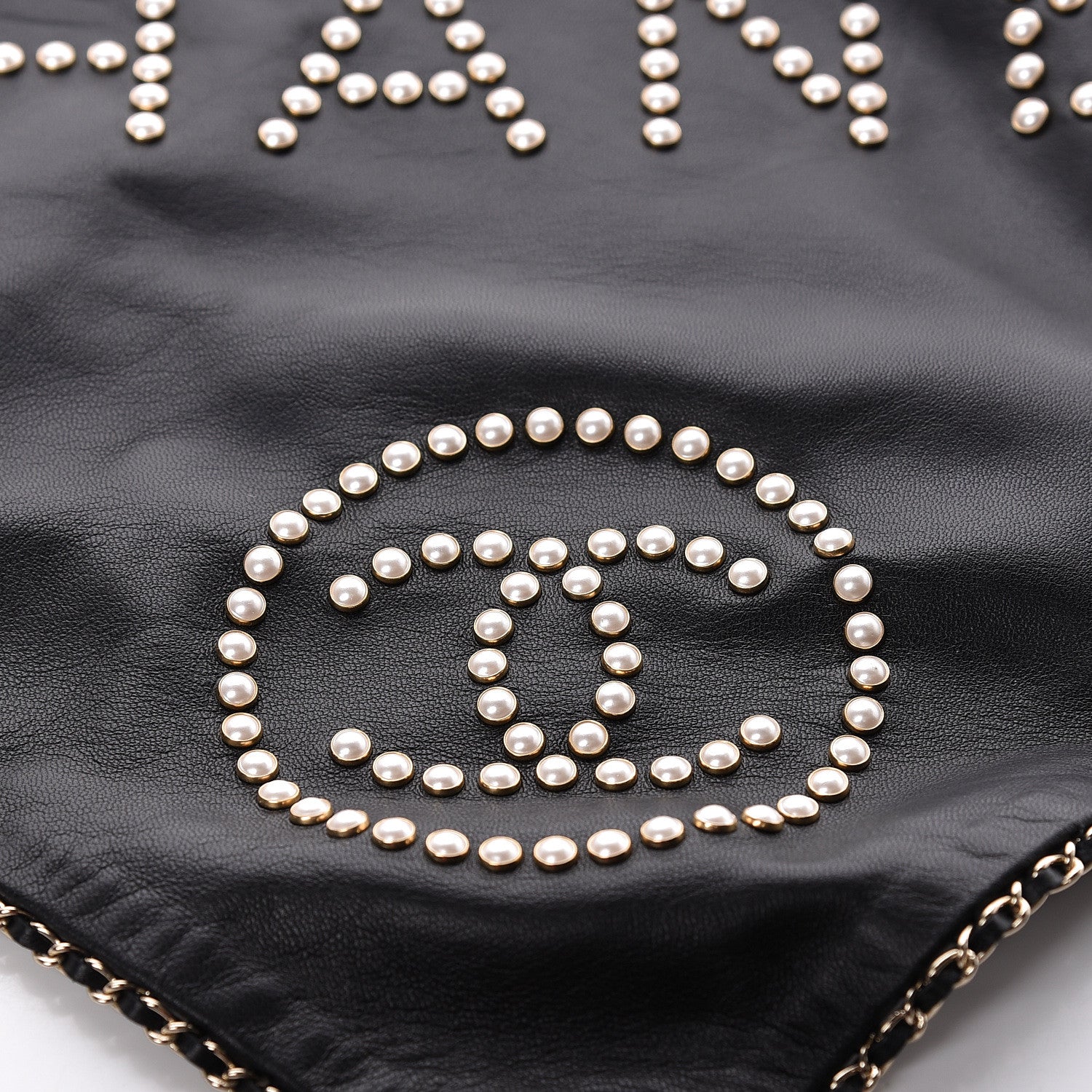 Chanel Lambskin Pearl Studded CC Bandana Black 4 of 4