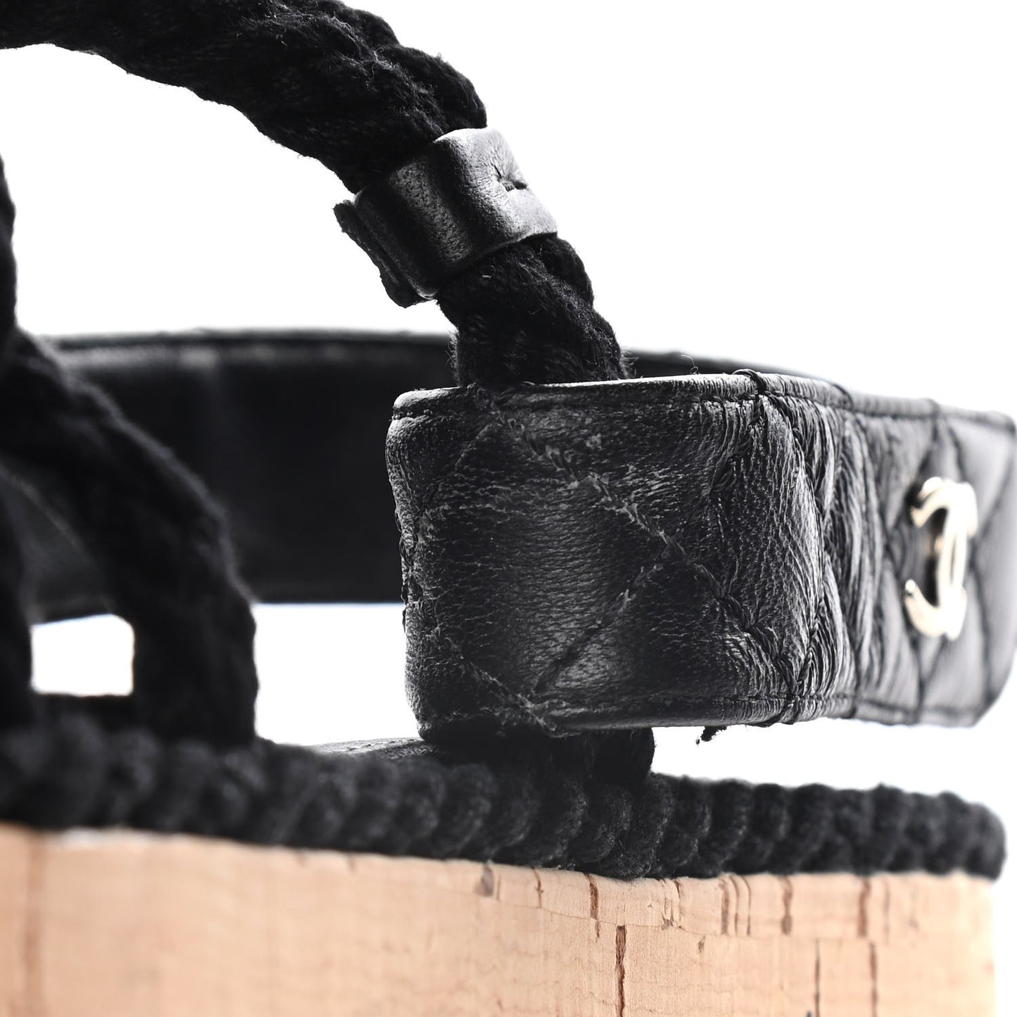 Cord Lambskin Quilted Logo Sandals 36 Black