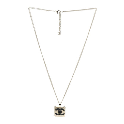 Chanel Crystal CC Square Pendant Necklace Gold 3 of 4