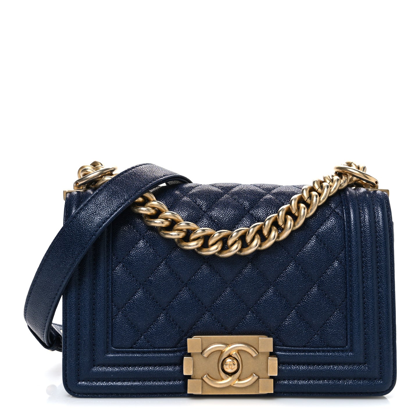 Caviar Quilted Small Boy Flap Dark Blue