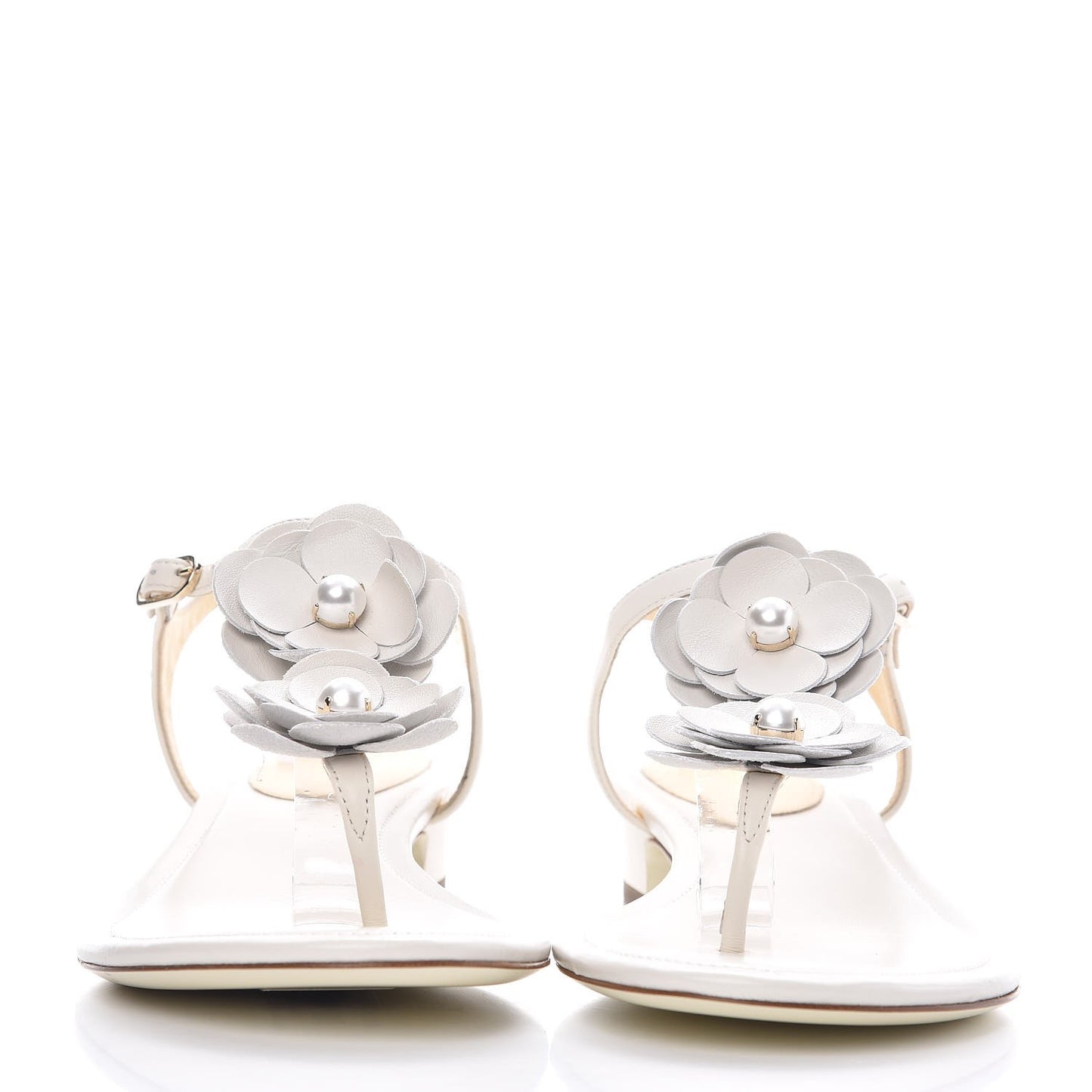 Calfskin Camellia Thong Sandals 40 White