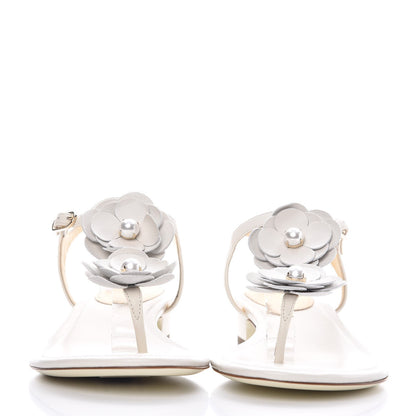 Chanel Calfskin Camellia Thong Sandals 40 White 2 of 8