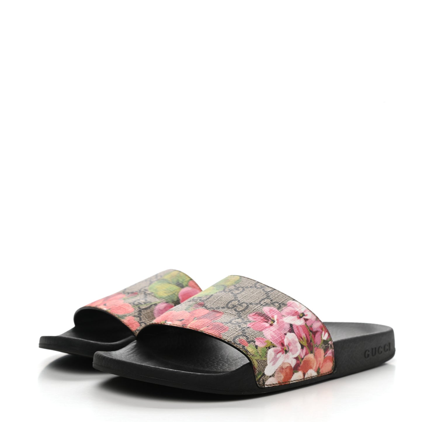 GG Supreme Monogram Blooms Slide Sandals 37 Beige Multicolor
