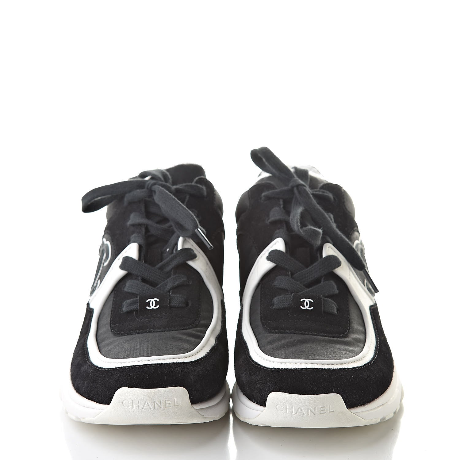 Chanel Fabric Calfskin Suede CC Womens Sneakers 38 Black 2 of 10