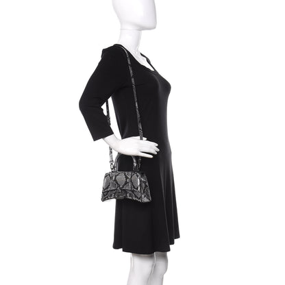 Balenciaga Shiny Calfskin Snakeskin Embossed Hourglass Top Handle Bag XS Silver Black 2 of 9