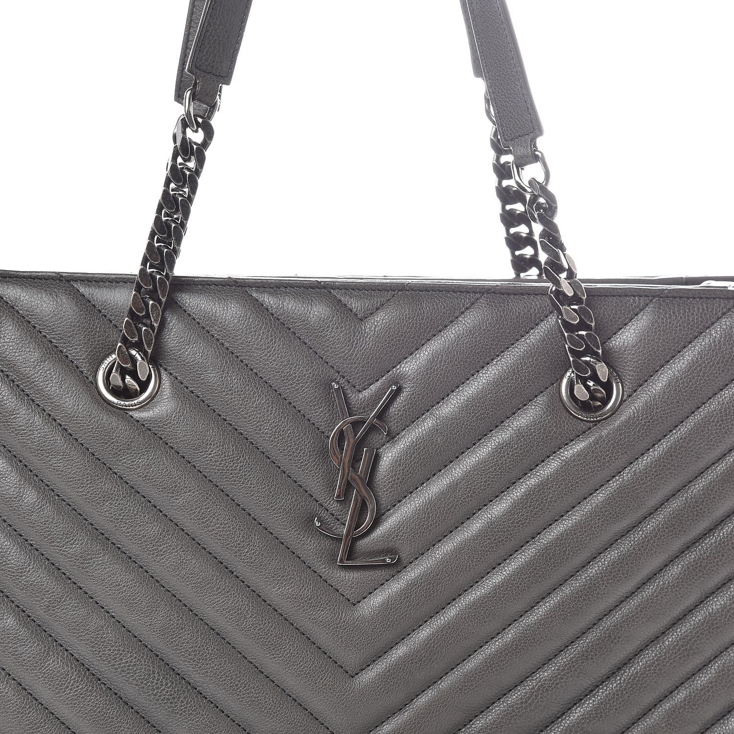 Saint Laurent Sheepskin Matelasse Chevron Large Monogram Shopping Bag Light Coal 7 of 9