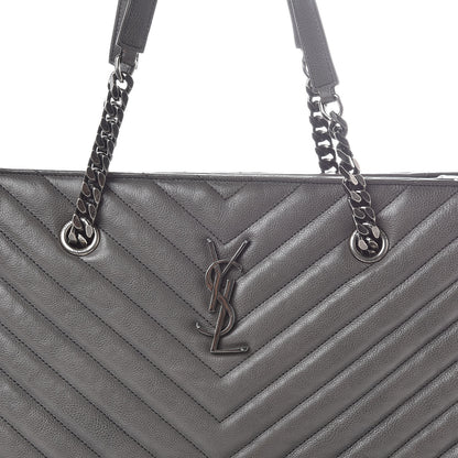 Saint Laurent Sheepskin Matelasse Chevron Large Monogram Shopping Bag Light Coal 7 of 9