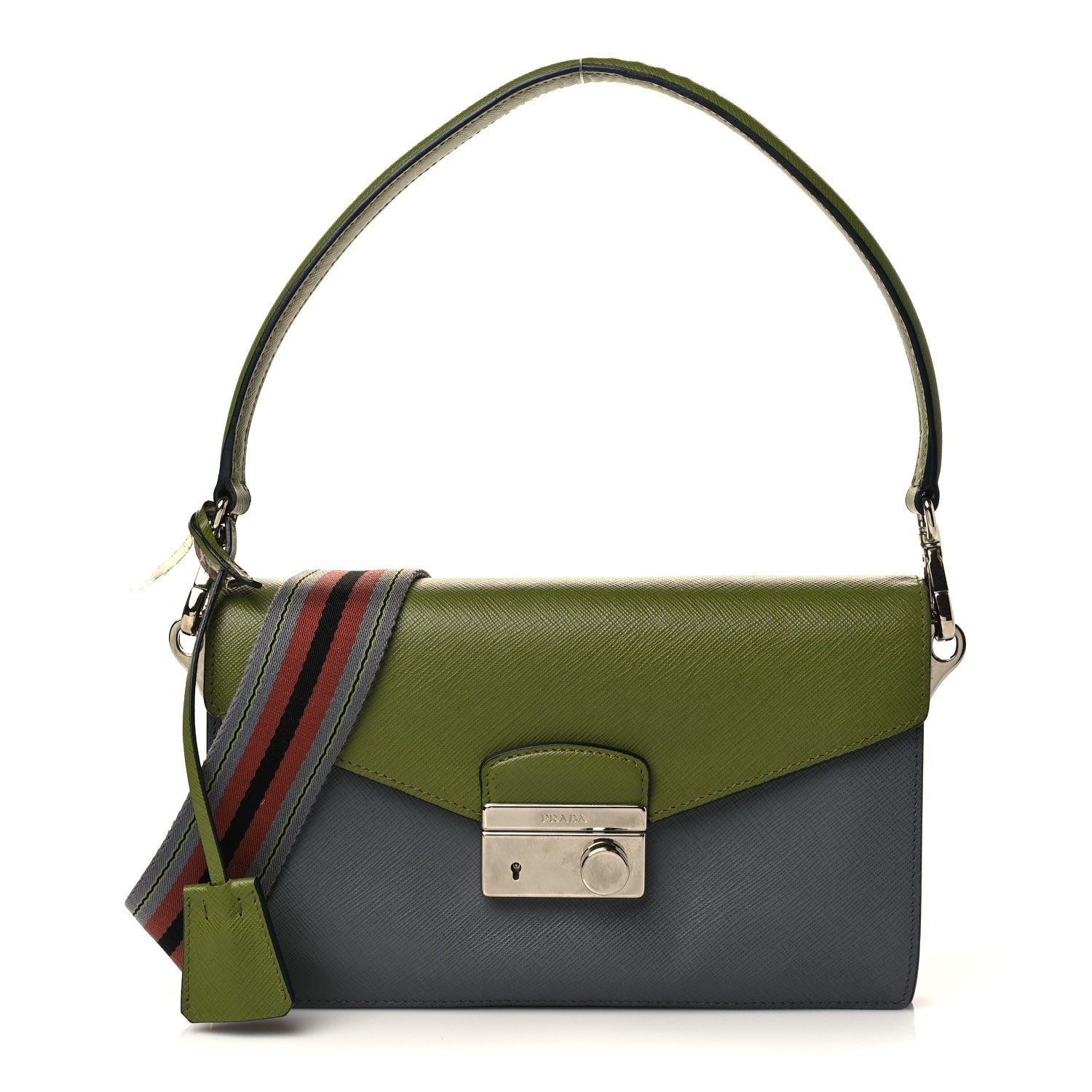 Prada Saffiano Lux Bi-Color Sound Shoulder Bag Mercurio Edera 1 of 7