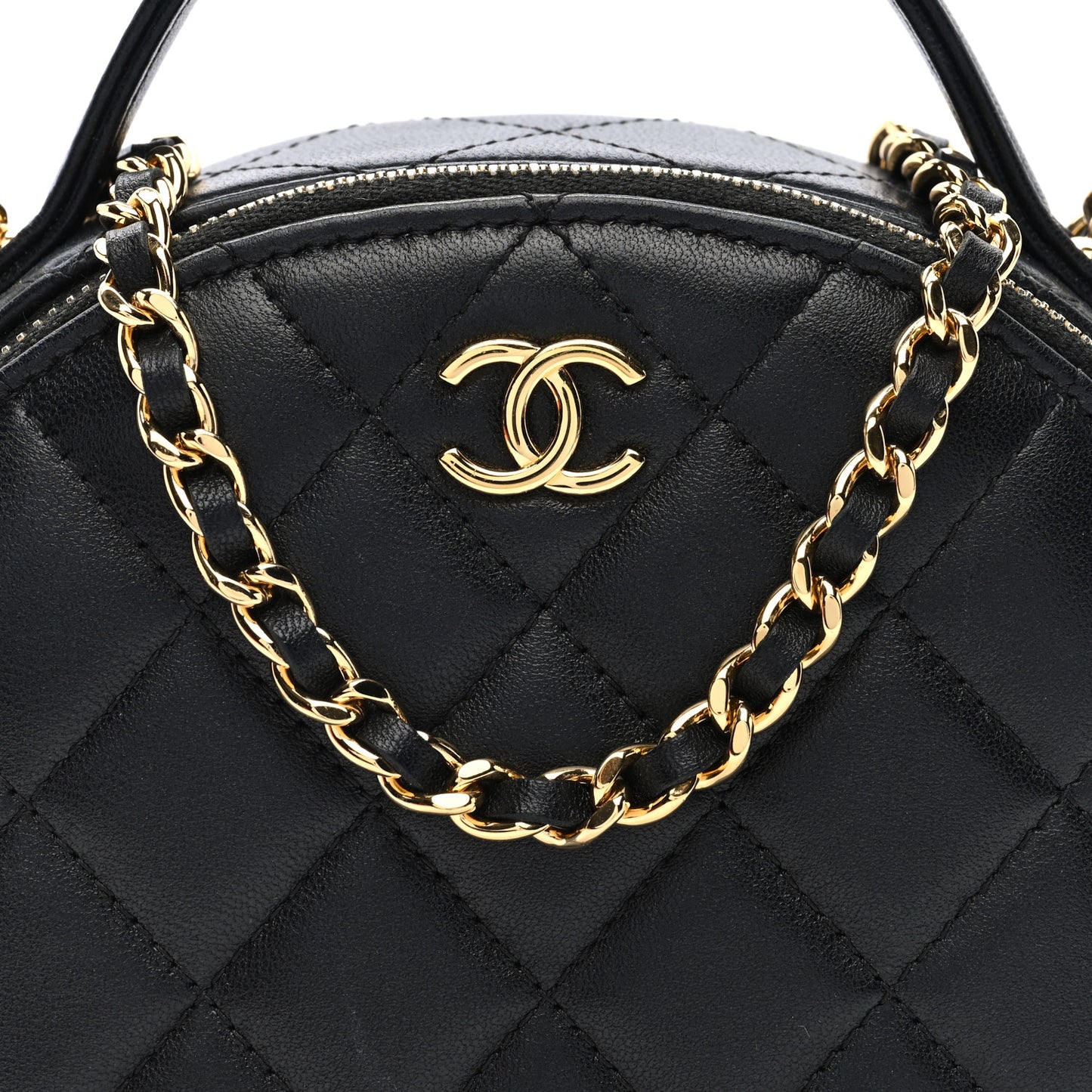 Lambskin Quilted Chic Riviera Top Handle Vanity Case Black