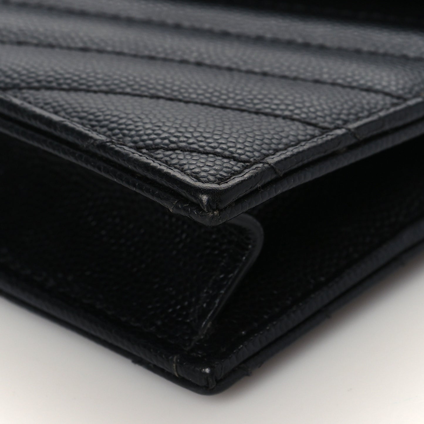 Grain De Poudre Matelasse Chevron Monogram Envelope Chain Wallet Black