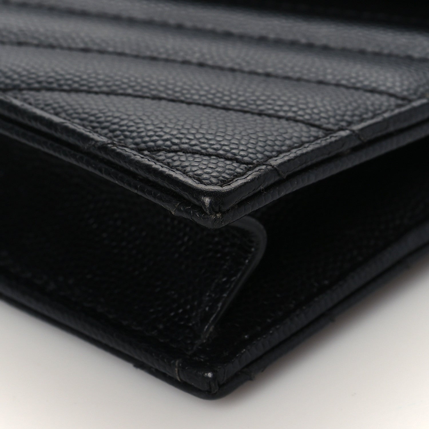 Saint Laurent Grain De Poudre Matelasse Chevron Monogram Envelope Chain Wallet Black 8 of 8
