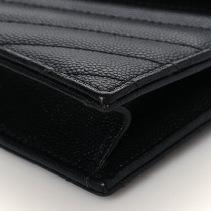 Saint Laurent Grain De Poudre Matelasse Chevron Monogram Envelope Chain Wallet Black 8 of 8
