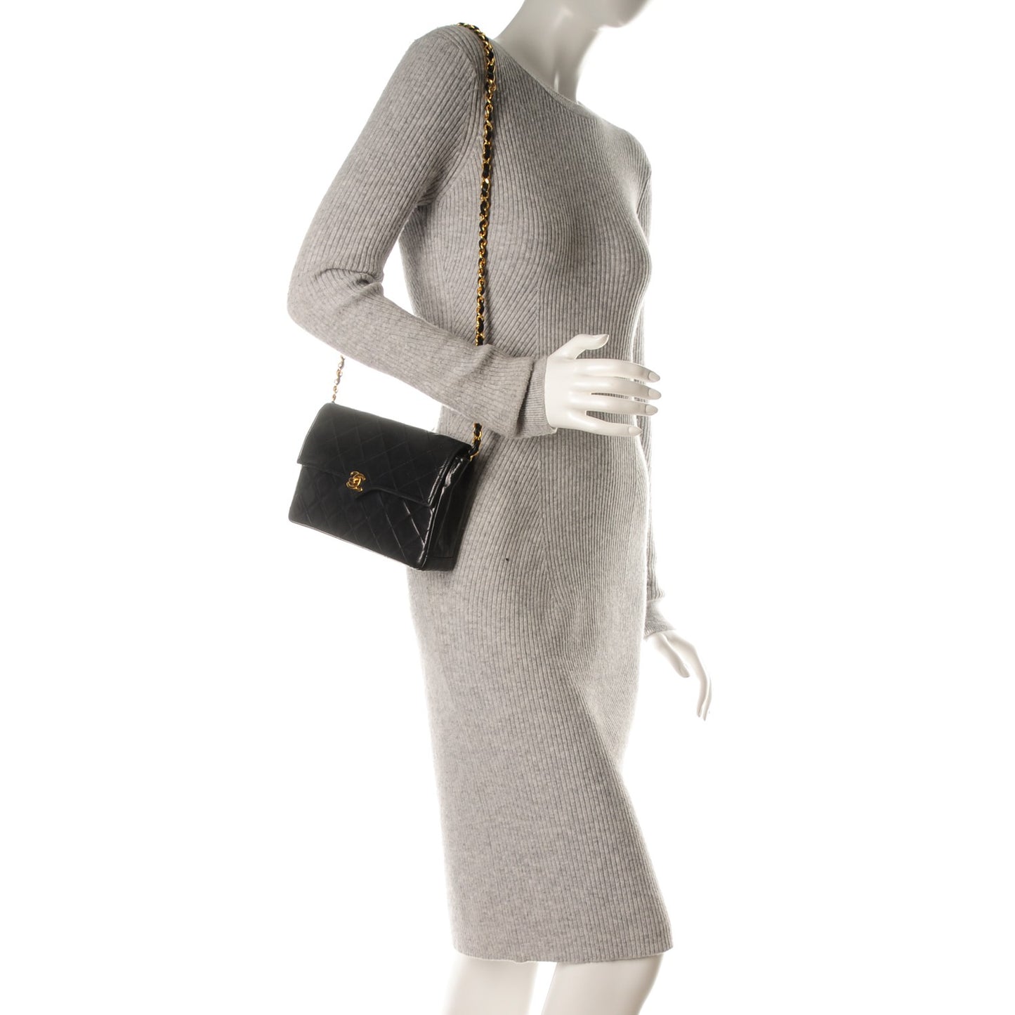 Lambskin Quilted Small Single Flap Navy