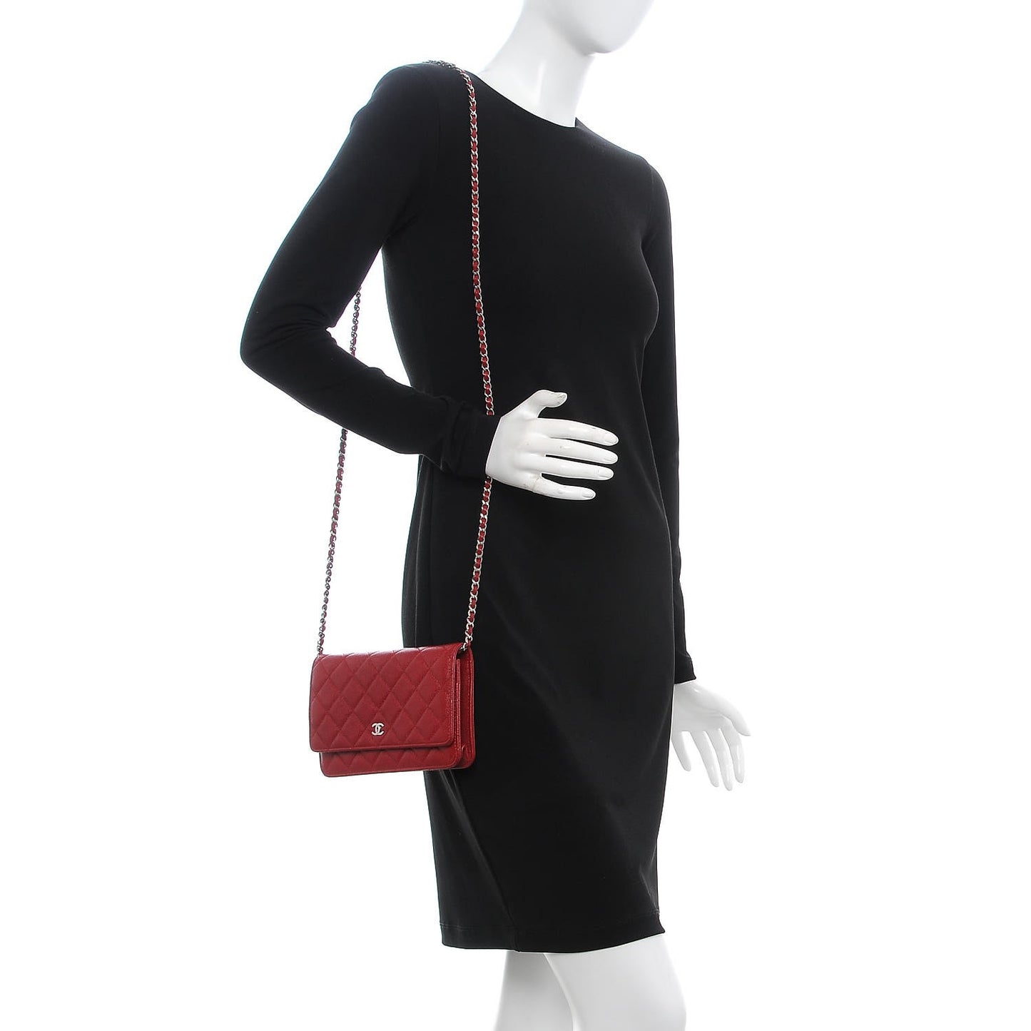 Caviar Quilted Wallet on Chain WOC Red