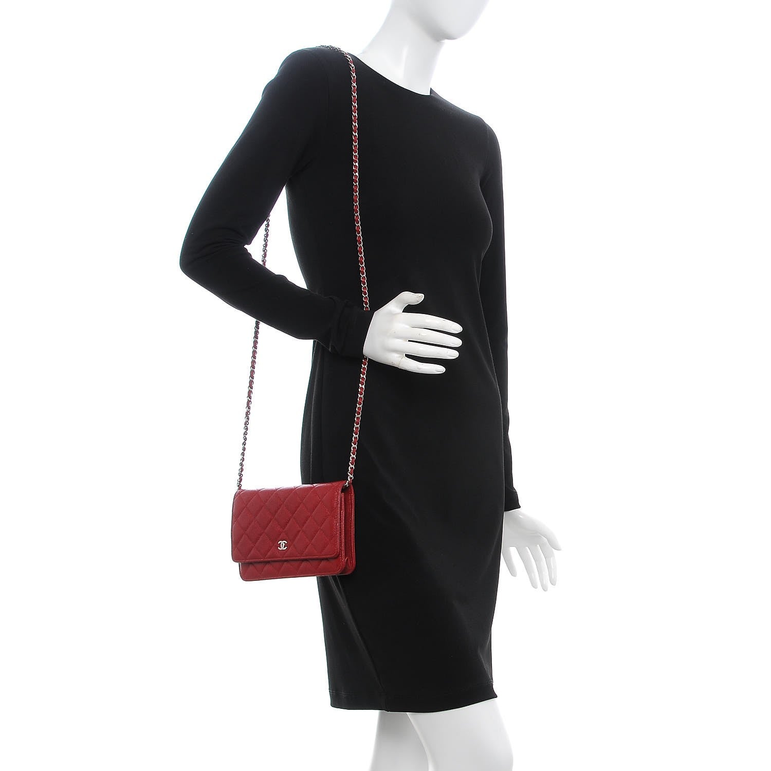 Chanel Caviar Quilted Wallet on Chain WOC Red 2 of 10