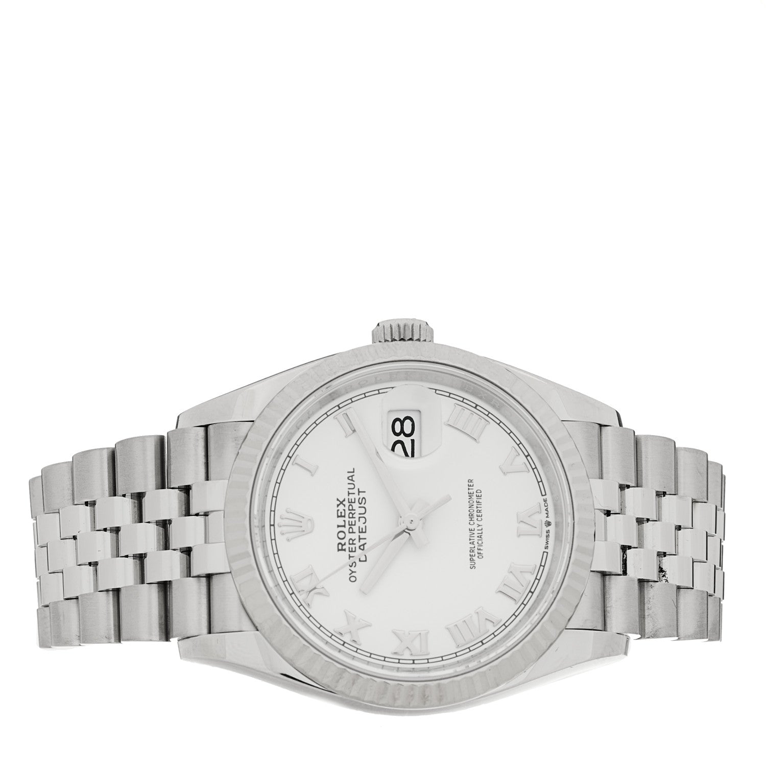 Rolex Stainless Steel 18K White Gold 36mm Oyster Perpetual Datejust Watch White Roman 126234 2 of 4