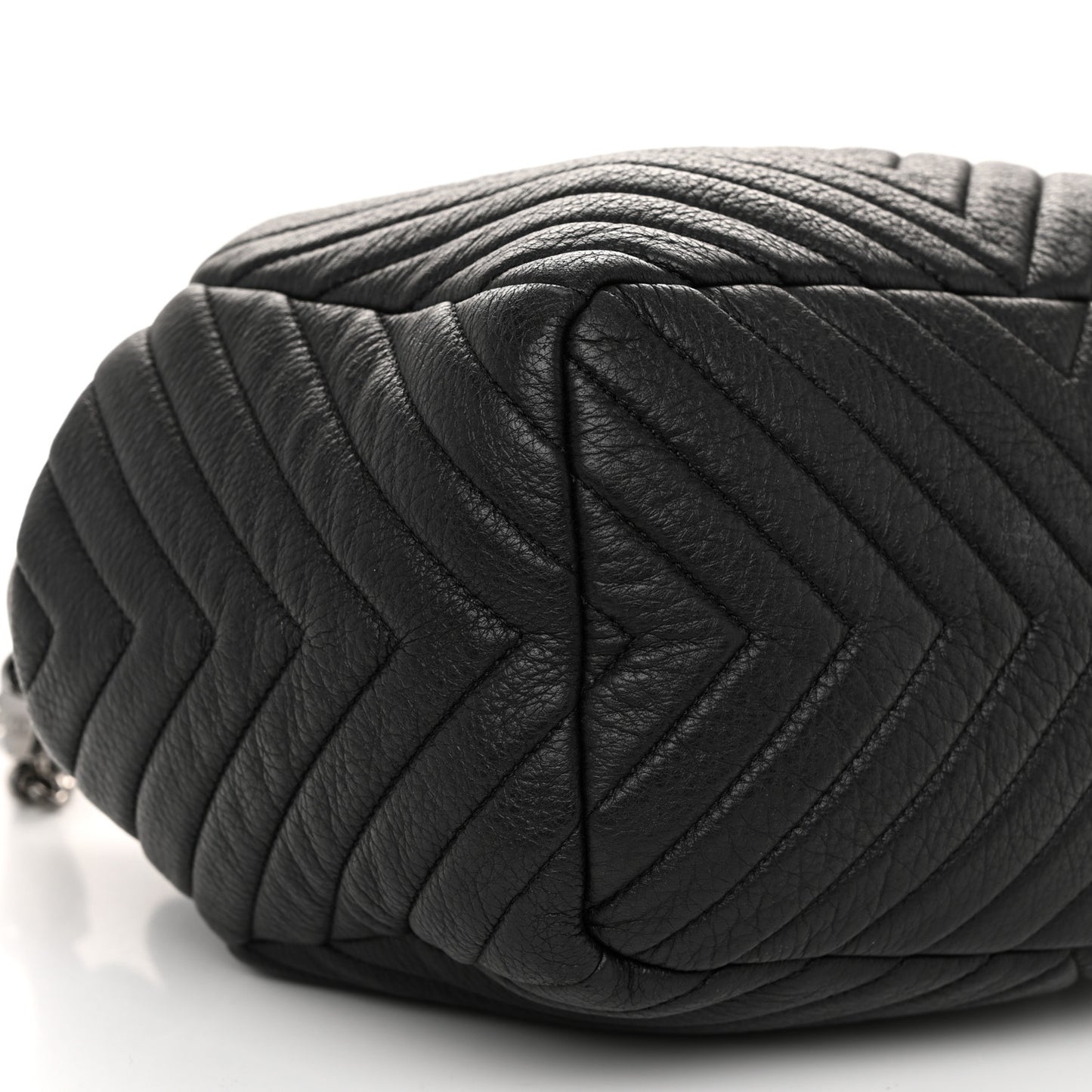 Deerskin Chevron Medium CC Chain Bucket Drawstring Bag Black