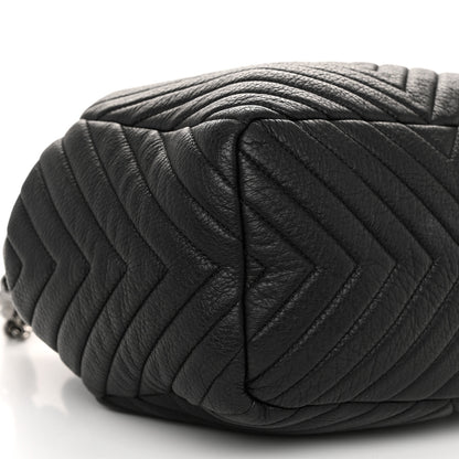 Chanel Deerskin Chevron Medium CC Chain Bucket Drawstring Bag Black 9 of 11
