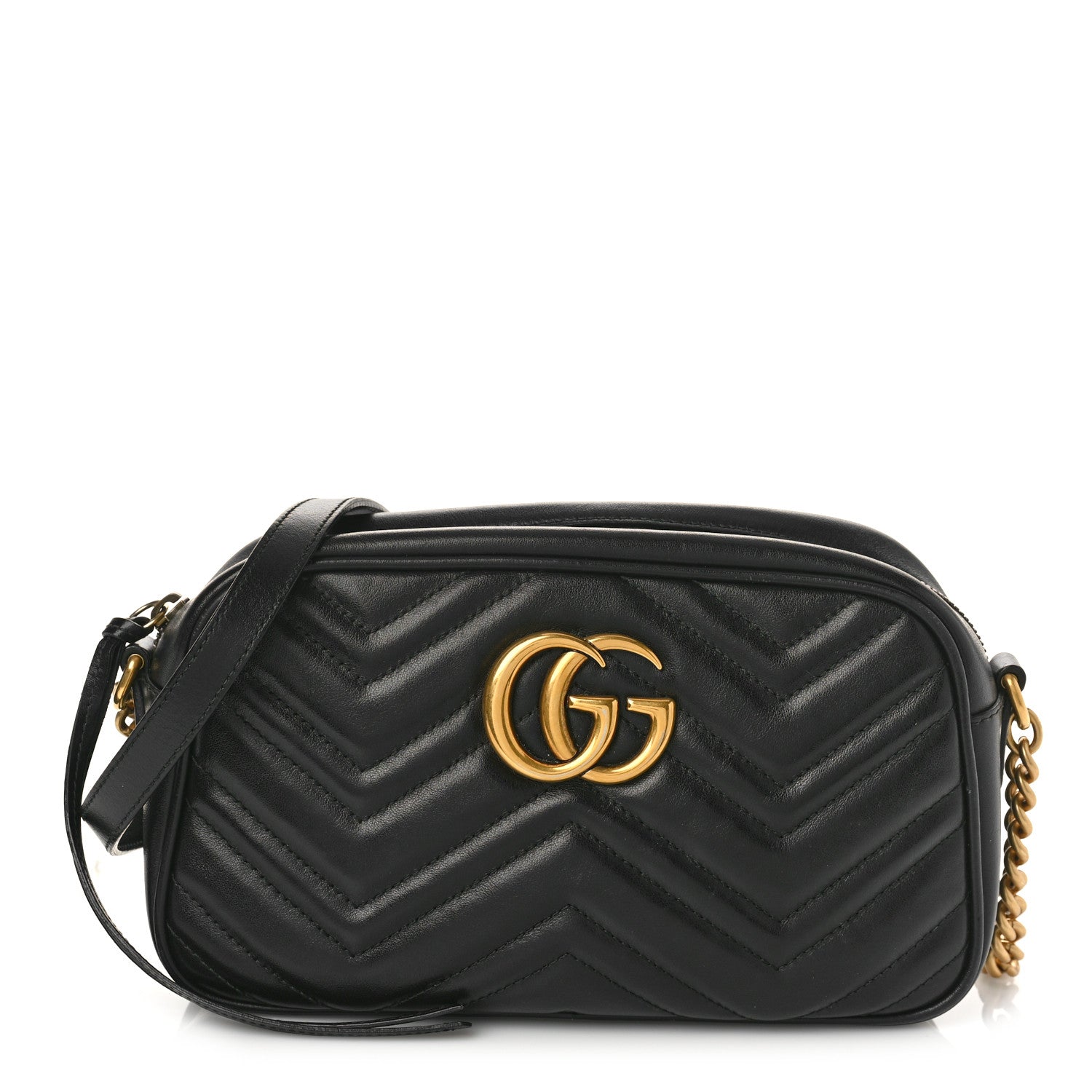 Gucci Calfskin Matelasse Small GG Marmont Chain Shoulder Bag Black 1 of 11