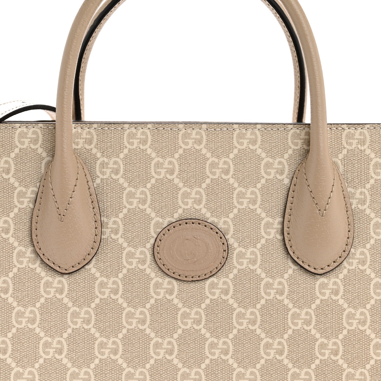 Gucci GG Supreme Monogram Textured Dollar Calfskin Small Retro Interlocking G Tote Bag Beige Mystic White Oatmeal 8 of 13