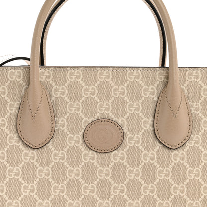 Gucci GG Supreme Monogram Textured Dollar Calfskin Small Retro Interlocking G Tote Bag Beige Mystic White Oatmeal 8 of 13