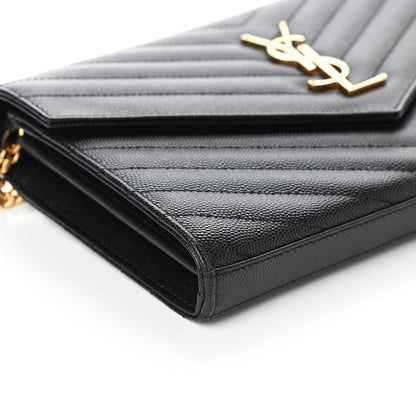 Saint Laurent Grain De Poudre Matelasse Chevron Monogram Chain Wallet Black 8 of 9