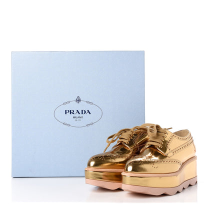 Prada Metallic Calfskin Platform Oxfords Gold 10 of 10