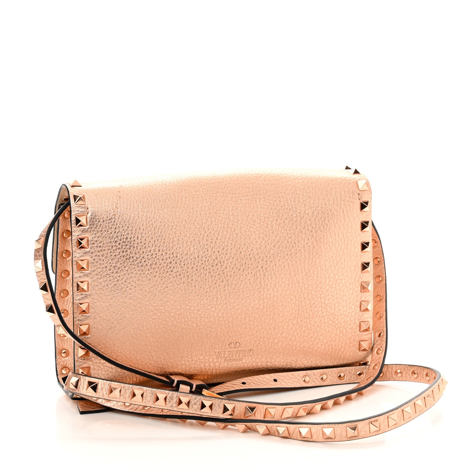 Valentino Garavani Metallic Pebbled Calfskin Medium Rockstud Flip Lock Crossbody Bag Rame 3 of 9