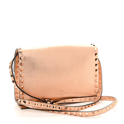 Valentino Garavani Metallic Pebbled Calfskin Medium Rockstud Flip Lock Crossbody Bag Rame 3 of 9