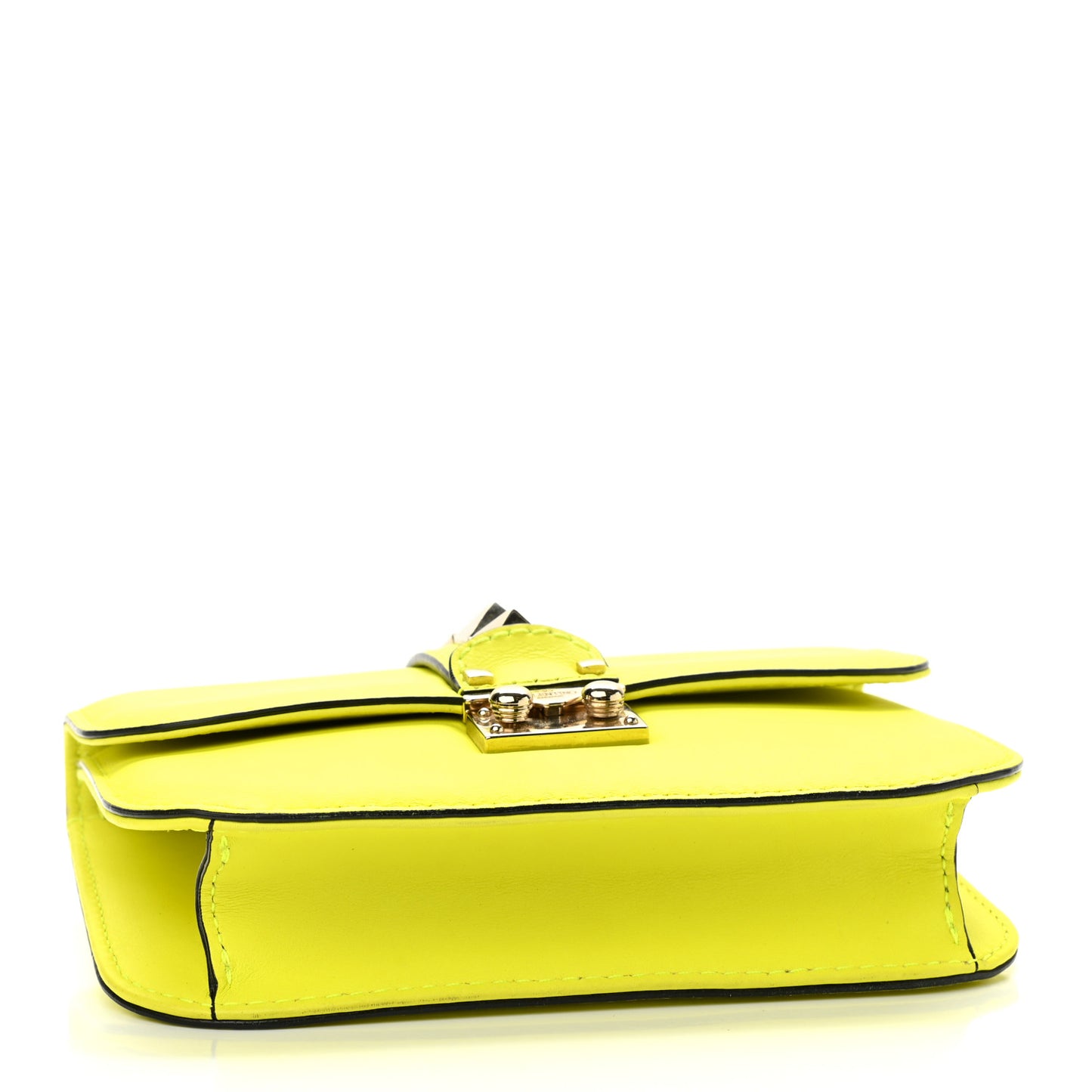 Vitello Small Glam Lock Rockstud Flap Neon Yellow