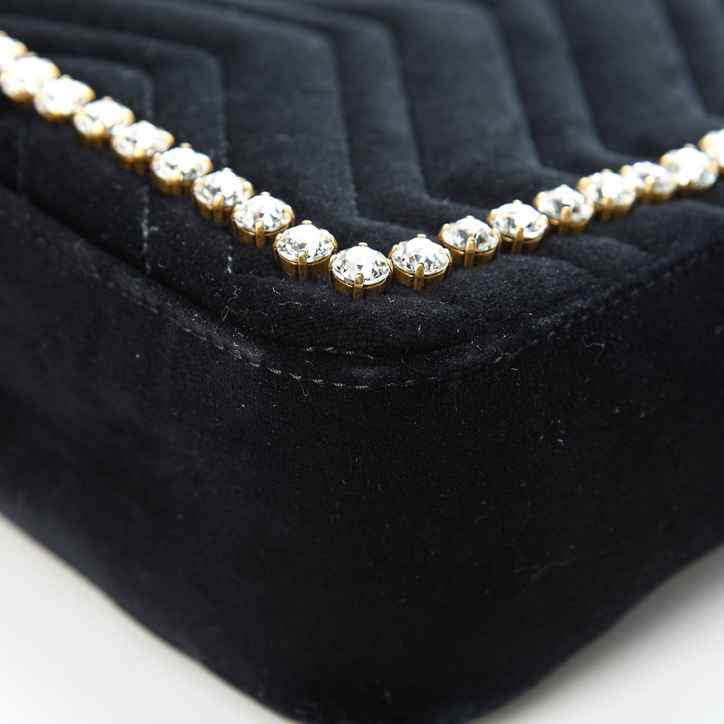 Velvet Matelasse Crystal Medium GG Marmont Shoulder Bag Black