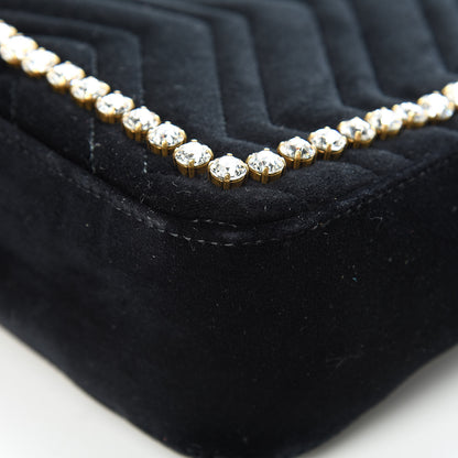 Gucci Velvet Matelasse Crystal Medium GG Marmont Shoulder Bag Black 12 of 21
