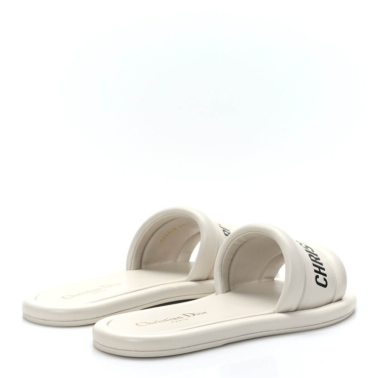 Lambskin Embossed Every-D Flat Slide Sandals 38 Off White