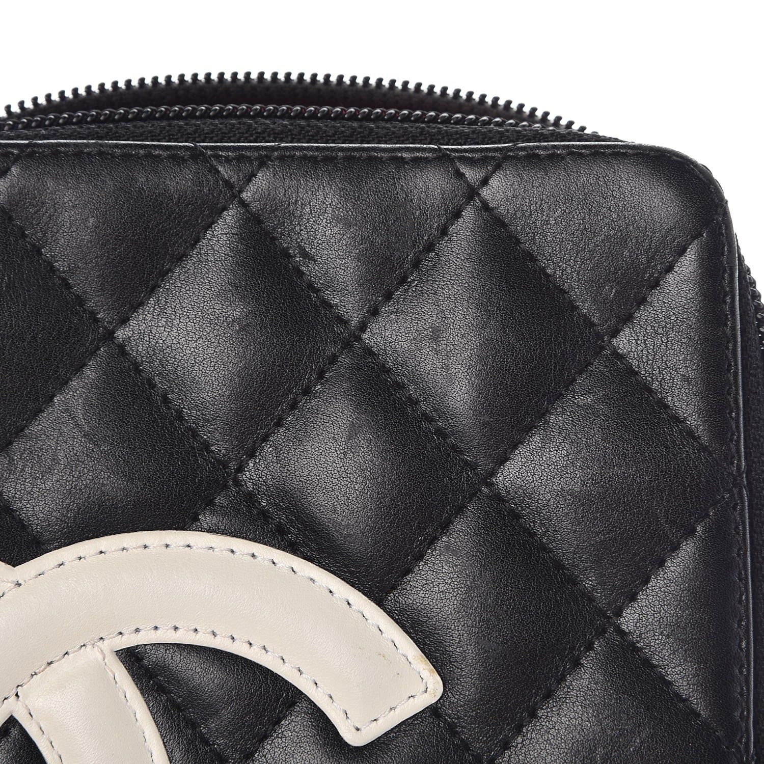 Chanel Calfskin Quilted Cambon Zip Around Makeup Pouch Black White 9 of 10
