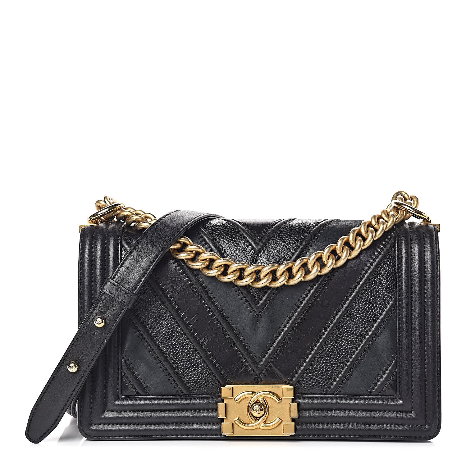 Chanel Caviar Suede Calfskin Chevron Medium Boy Flap Black 1 of 16