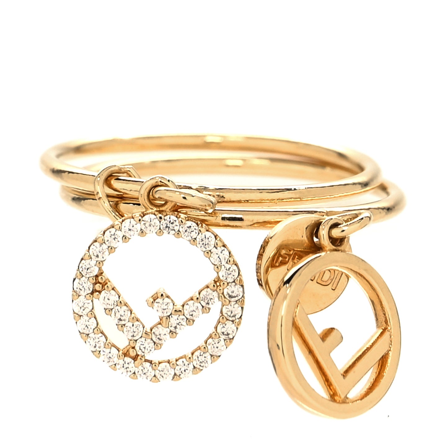 Metal Crystal F is Fendi Double Logo Charm Ring Gold