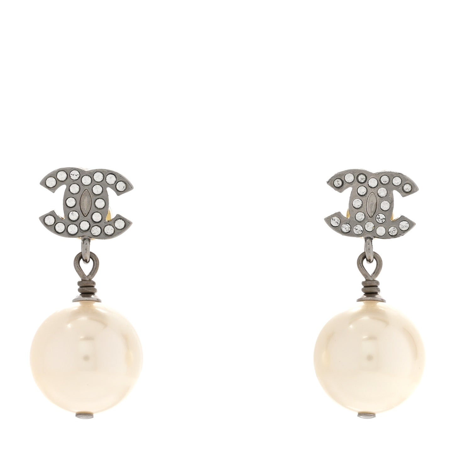 Crystal Pearl CC Drop Earrings Silver Pearly White