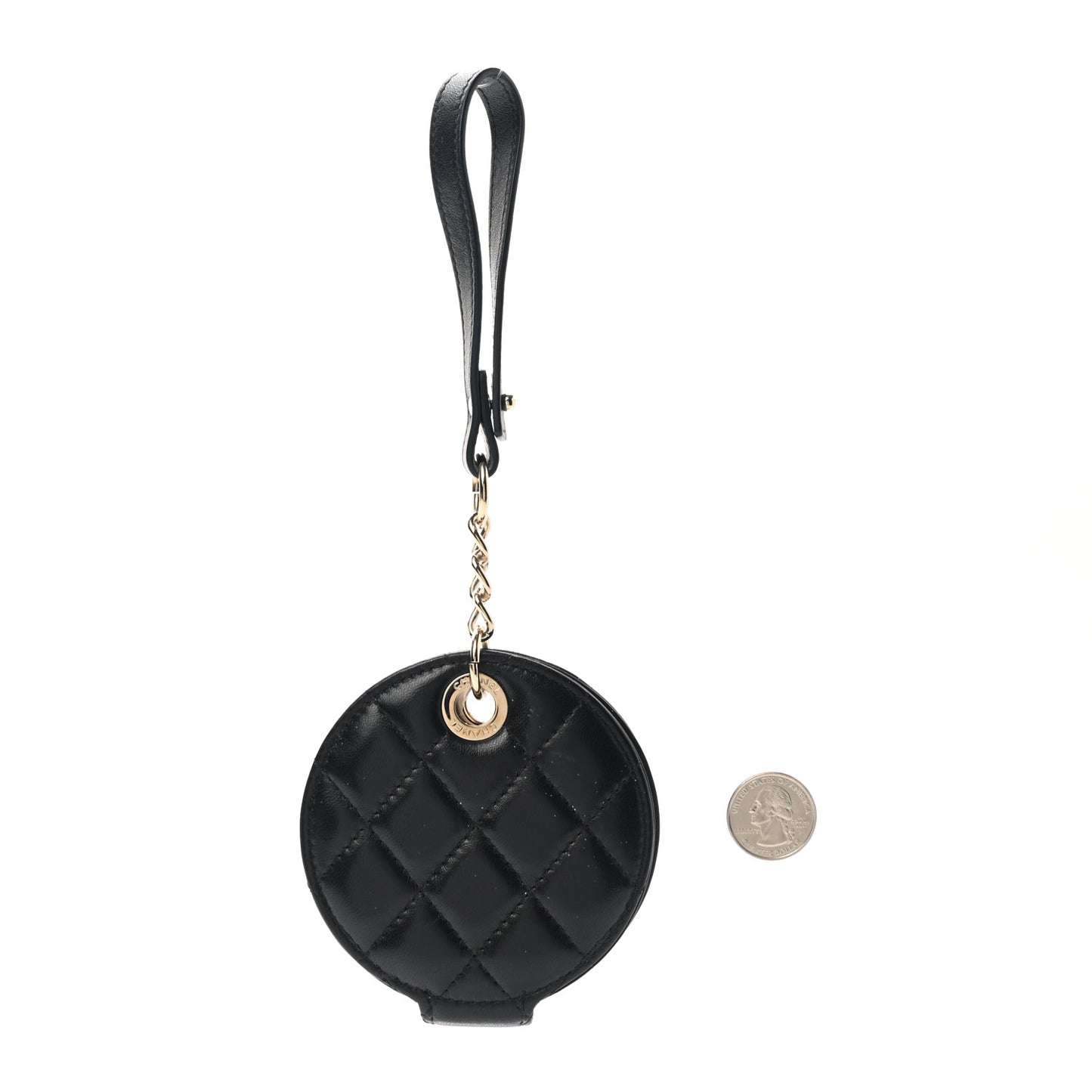 Lambskin Quilted Round Luggage Tag Black