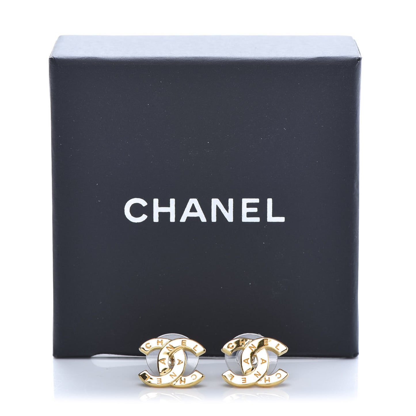 Metal CC Paris Button Stud Earrings Gold