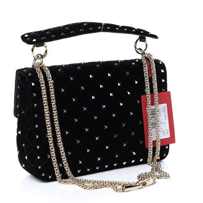Valentino Garavani Velvet Medium Rockstud Spike Shoulder Bag Black 3 of 9