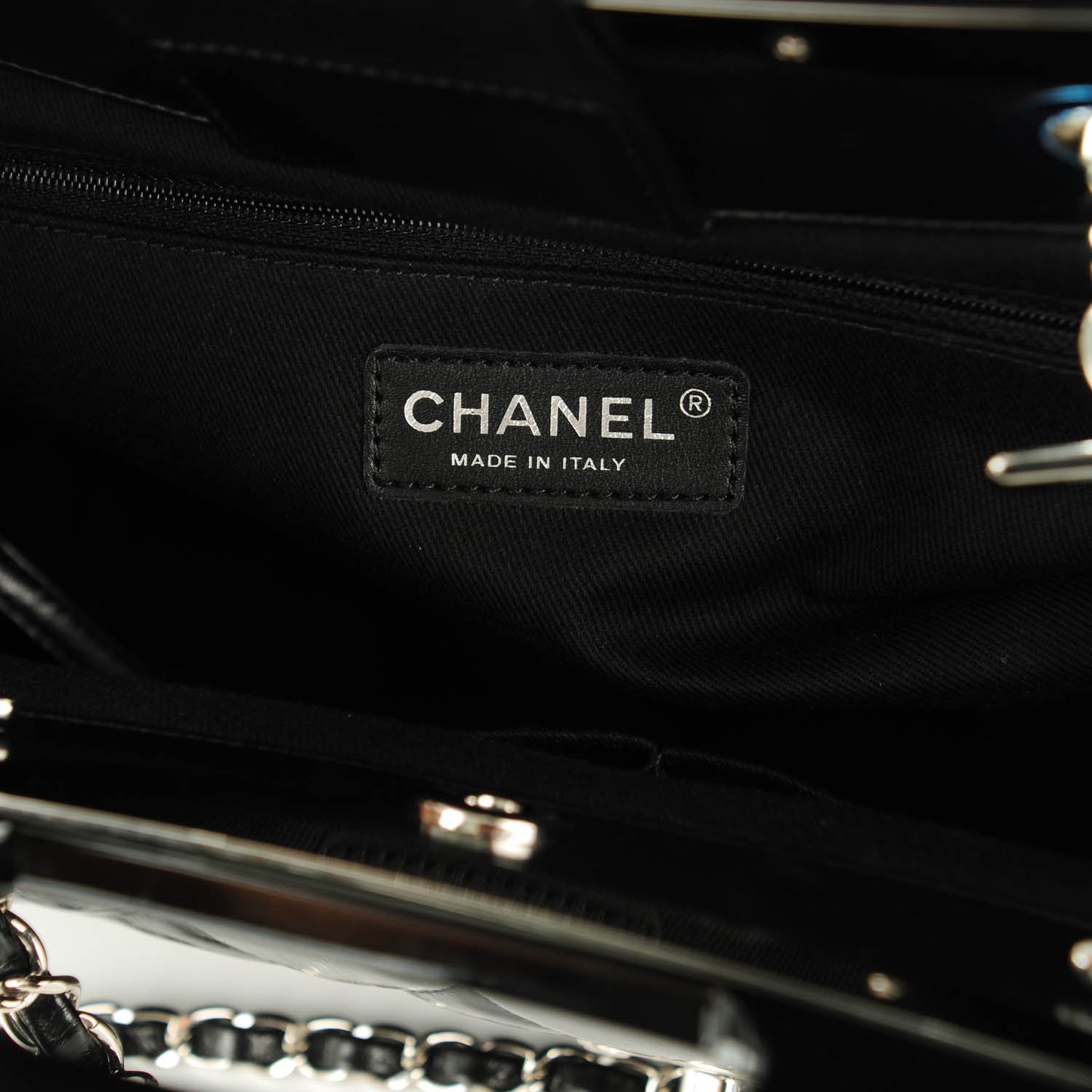 Glazed Calfskin Quilted Small CC Delivery Tote Black
