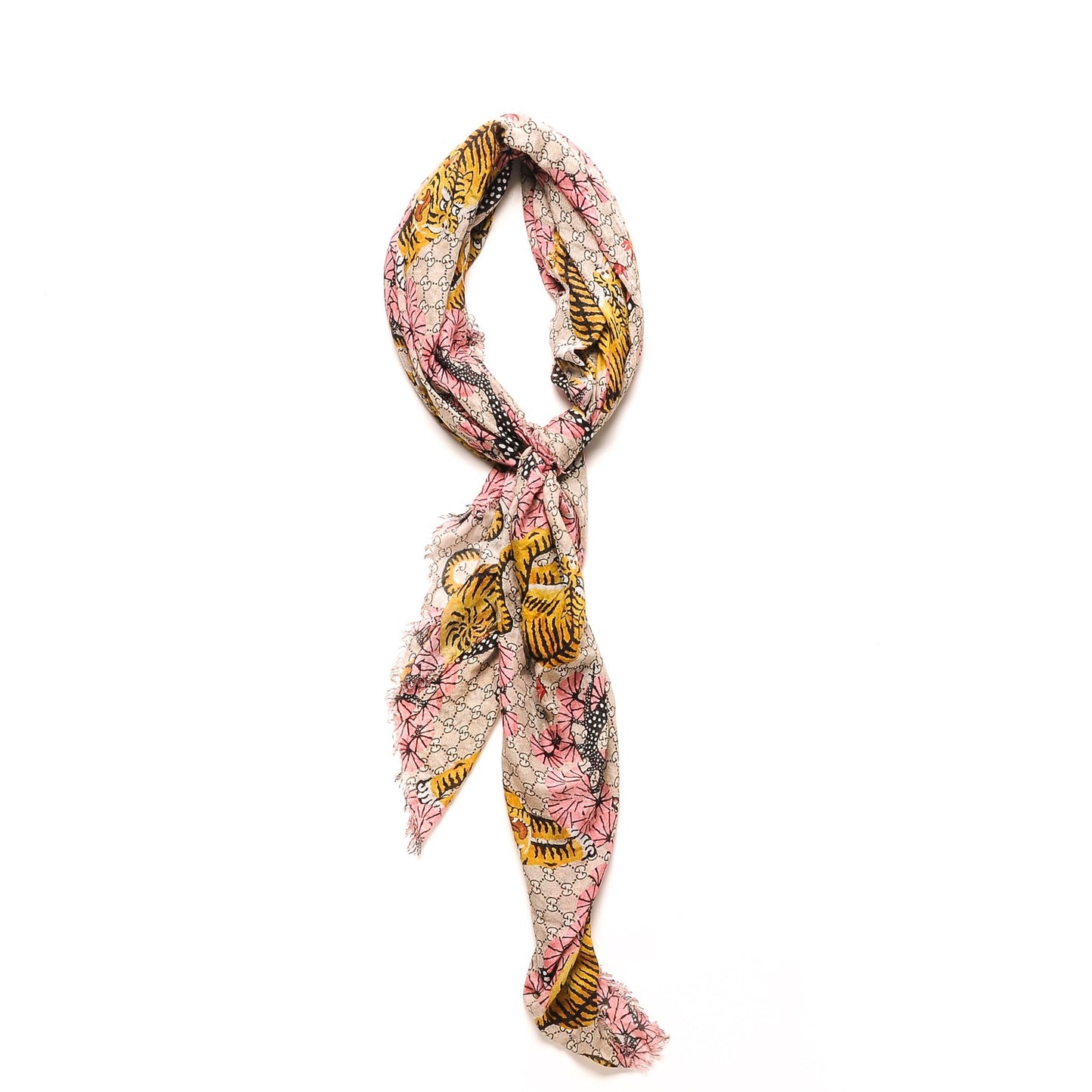 Modal Silk GG Monogram Supreme Tiger Square Shawl Rope Pink