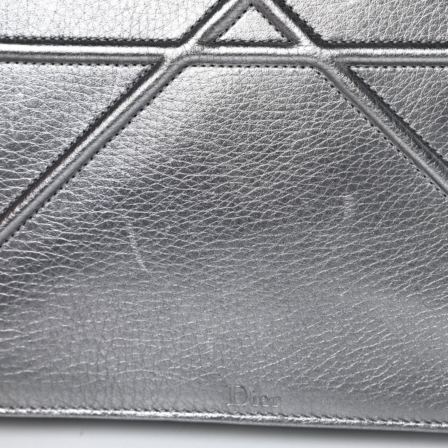 Metallic Grained Calfskin Medium Diorama Flap Bag Silver