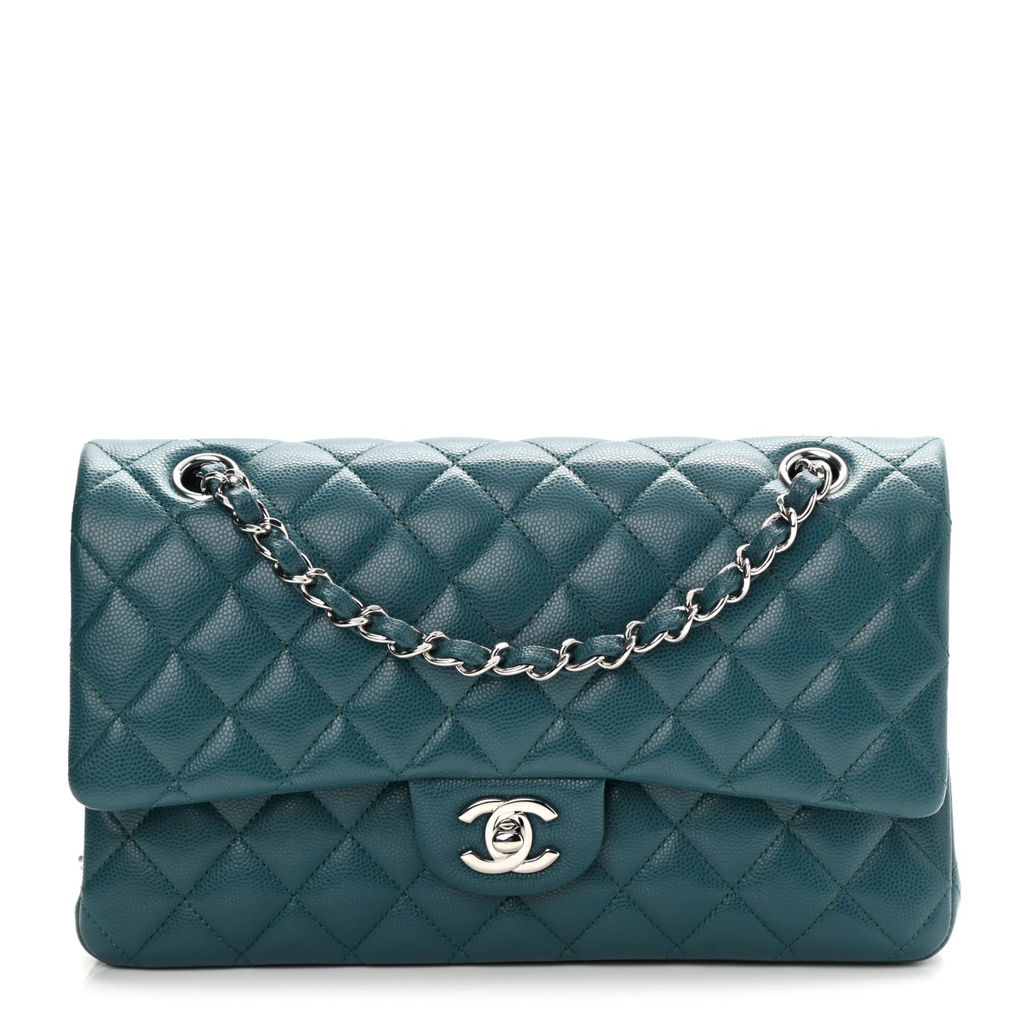 Caviar Quilted Medium Double Flap Dark Green