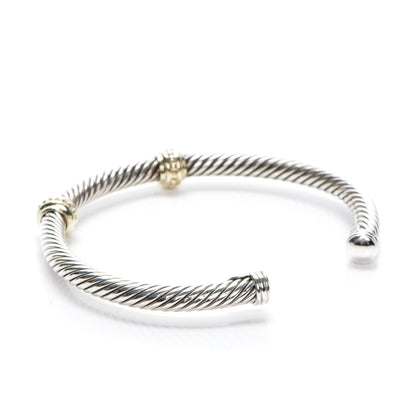 David Yurman Sterling Silver 14K Yellow Gold 5mm Cable Classics Two Station Bracelet 3 of 4
