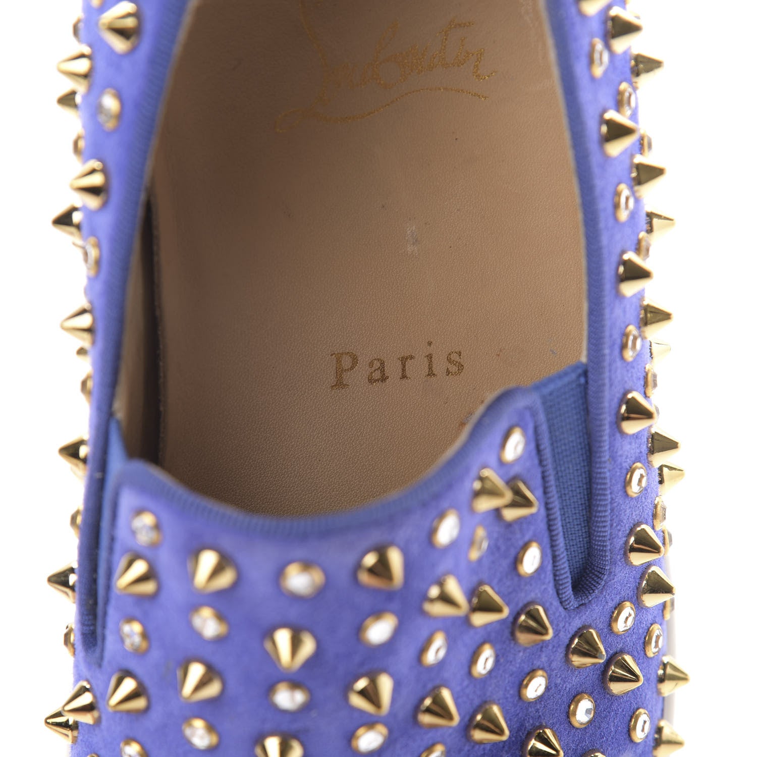 Christian Louboutin Veau Velours Spikes Roller Boat Flat 37 Purple 7 of 13