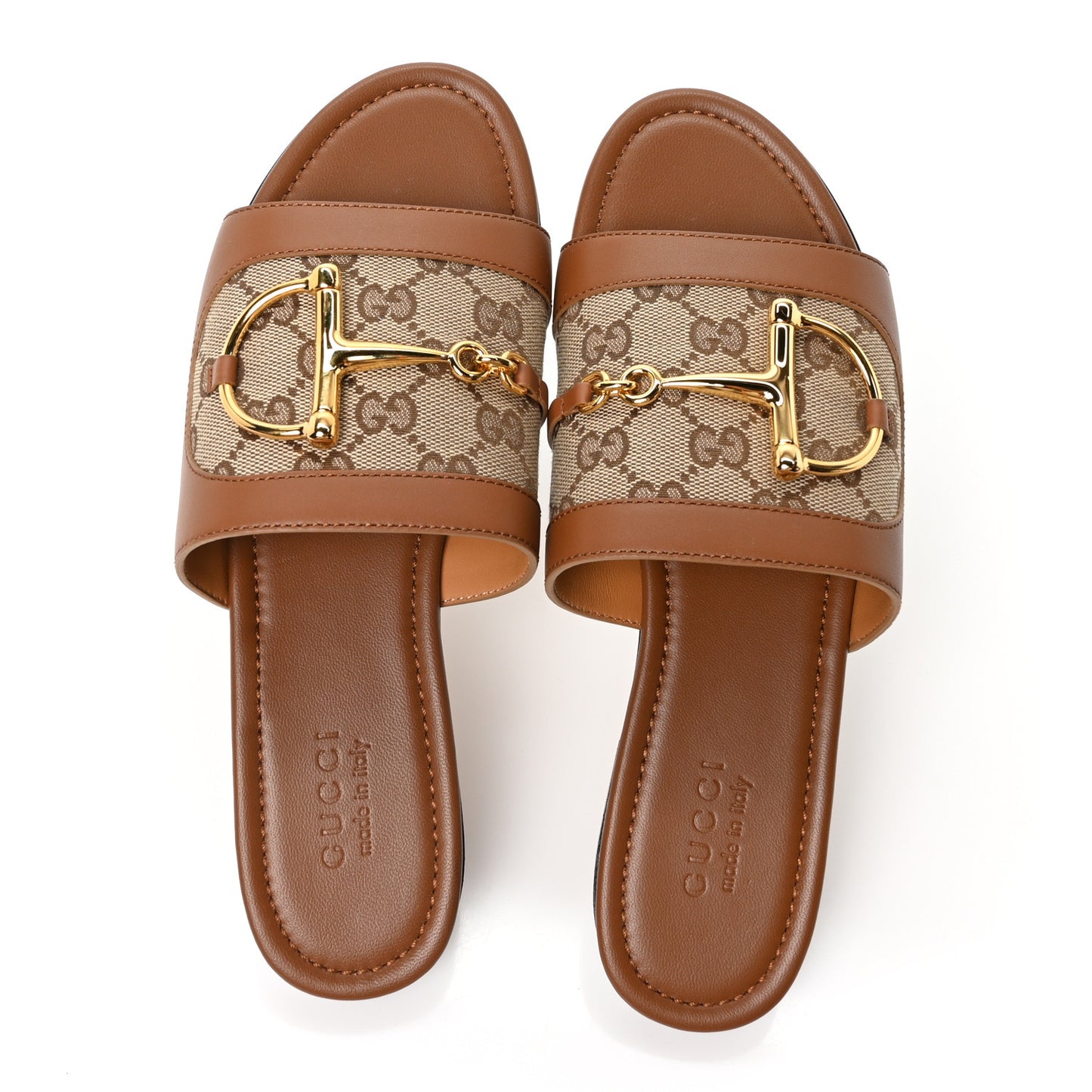 Calfskin Monogram Horsebit Womens Slide Sandals 39 Beige Ebony Sundial
