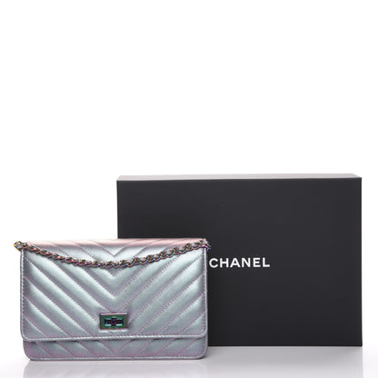 Chanel Iridescent Lambskin Chevron Quilted Reissue Wallet On Chain WOC Light Purple 9 of 9